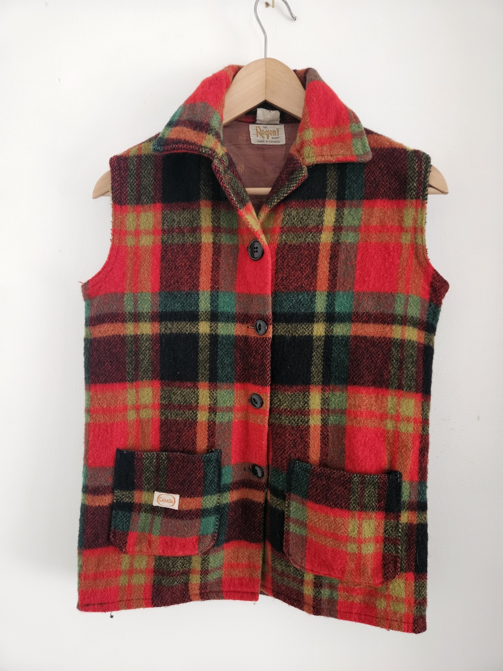 Vintage Regent Mohair Wool Sweater Vest Buffalo Plaid 70s 80s